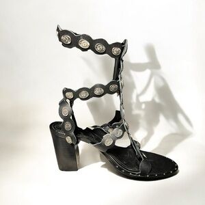 🌻NEW SCHUTZ Black Aletta Buckled Strappy Metal Gladiator Sandals Size 9.5